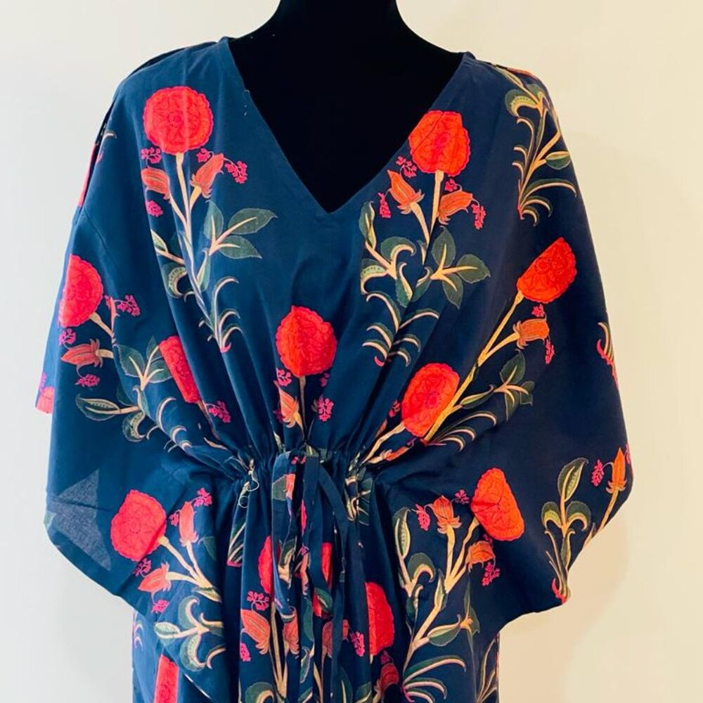 BRAND NEW Hand Block Printed Kaftan Indian Cotton Caftan Beach Wear Dress - Picture 2 of 5